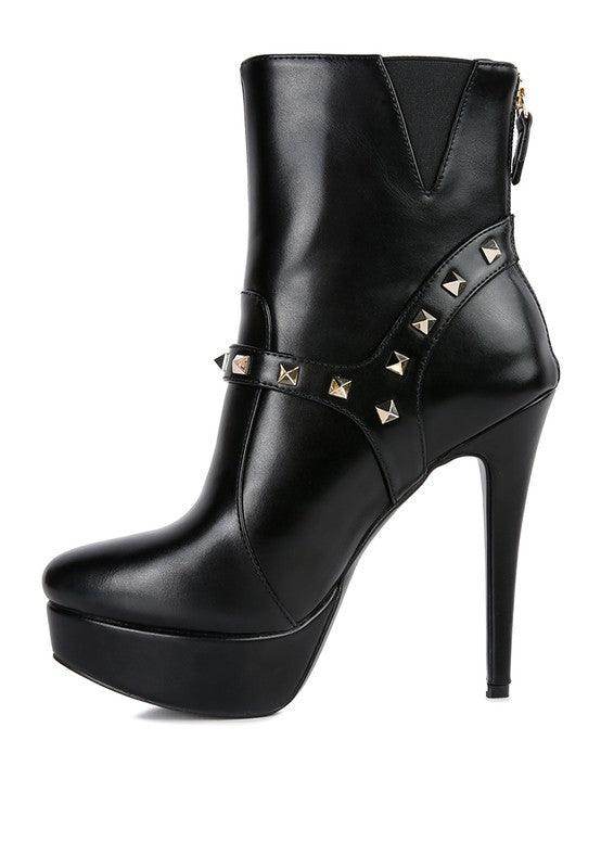 Rag Company stylish black fashion ankle boots online with studded strap and high heels