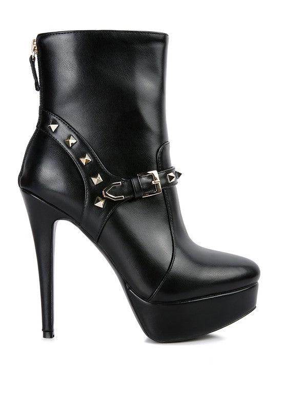 Rag Company women's fashion ankle boots online in black with studded details and high heels