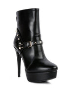 Rag Company stylish black fashion ankle boots online with studded straps and high heels