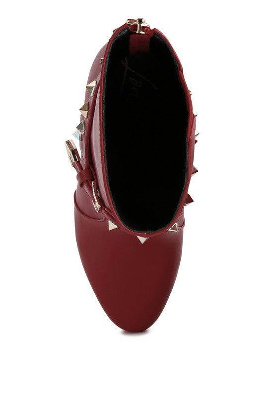 Stylish burgundy Rag Company fashion ankle boots online with studded embellishments and sleek design