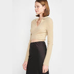 Emory Park Women's Cropped Top in Beige with a Stylish Design for Orange Collared Top Fashion