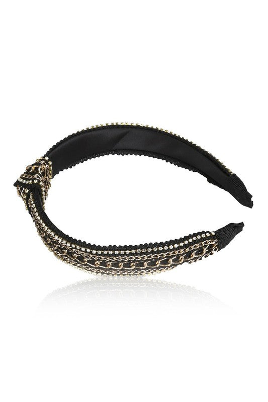 Bella Chic black and gold fashion headband with chain detailing and elegant design