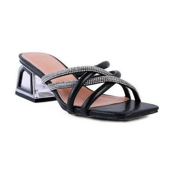 Stylish Rag Company fashion block heel shoes with rhinestone accents for elegant evenings