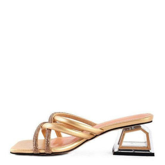 Rag Company trendy fashion block heel shoes in gold with stylish straps for a chic look