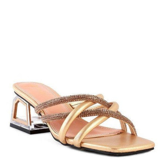 Rag Company fashionable block heel shoes in gold with stylish strappy design for elegant looks