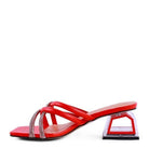 Rag Company Red Fashion Block Heel Shoes with Stylish Straps and Sparkling Rhinestones