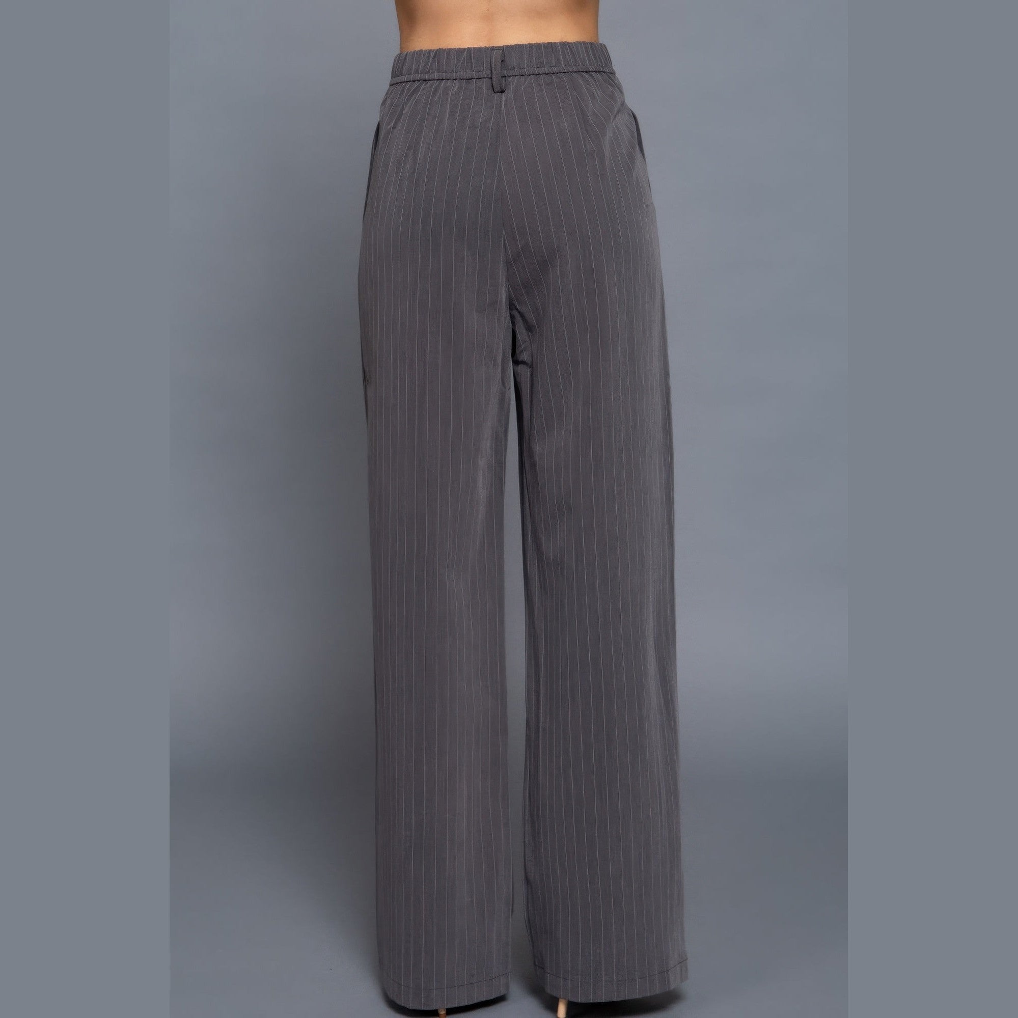 VacationGrabs women's high waist pinstripe trousers in gray with wide leg fit