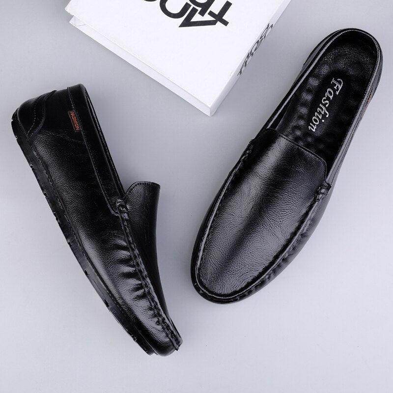 Stylish black breathable mens moccasins with soft leather for comfortable all-day wear