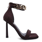 Rag Company Women's Fashion Chain Strap Heels in Dark Brown with Stylish High Stiletto Block Heel