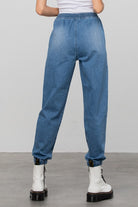 Insane Gene Women's Jeans with Elastic Waist and Cuffed Hems, travel worthy for your next vacation