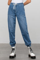Insane Gene Women's Jeans in Light Blue, travel worthy for your next vacation with an elastic waist and cuffs