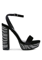Black diamante studded high heel sandals for elegant evenings