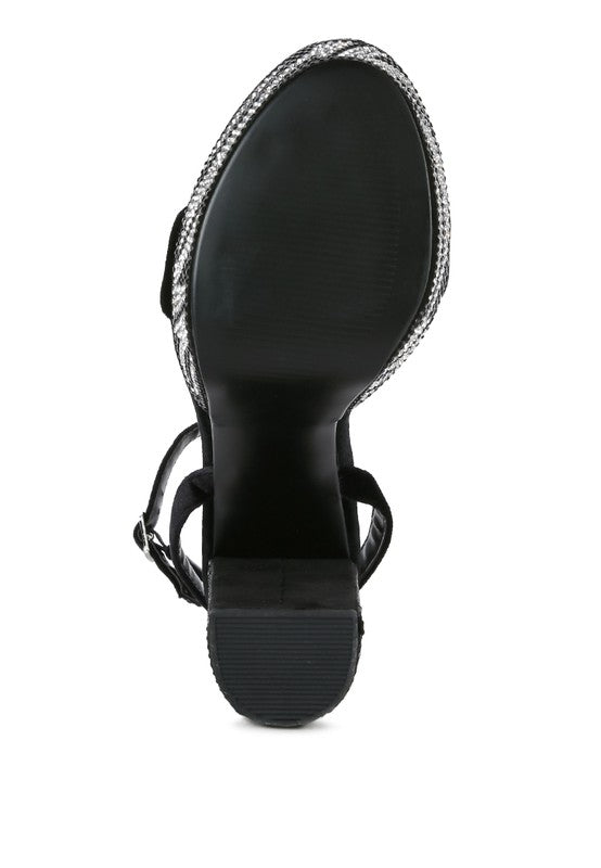 Black diamante studded high heel sandals by Rag Company for elegant occasions