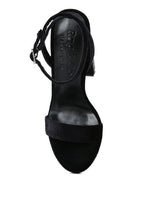 Women's diamante studded high heel sandals in black suede for evening wear