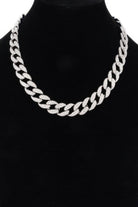 VacationGrabs men's fashion hammered chain necklace with silver textured links on black display