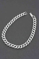 VacationGrabs men's fashion hammered chain necklace in silver with textured links on black background