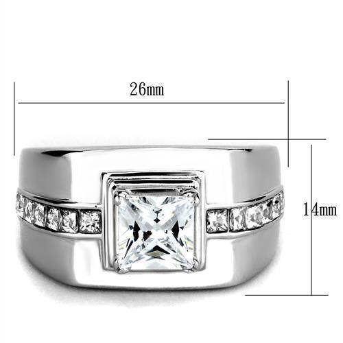Sleek men's ring featuring a large central stone and accent crystals, a stylish piece of fashion jewelry for men