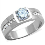Men's fashion jewelry for vacations featuring a silver ring with a large blue gemstone and accent stones