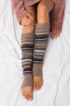 Cozy fashion legwarmers with tribal patterns in earthy tones for stylish warmth