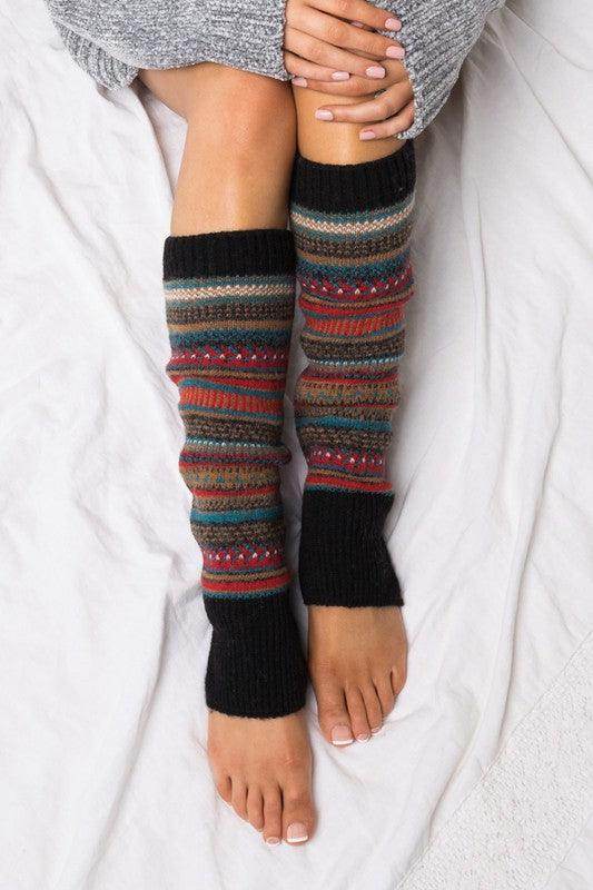 Aili's Corner soft fashion legwarmers with colorful stripes, perfect for stylish layering and warmth