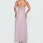 Women's pink polka dot maxi dress for summer outings