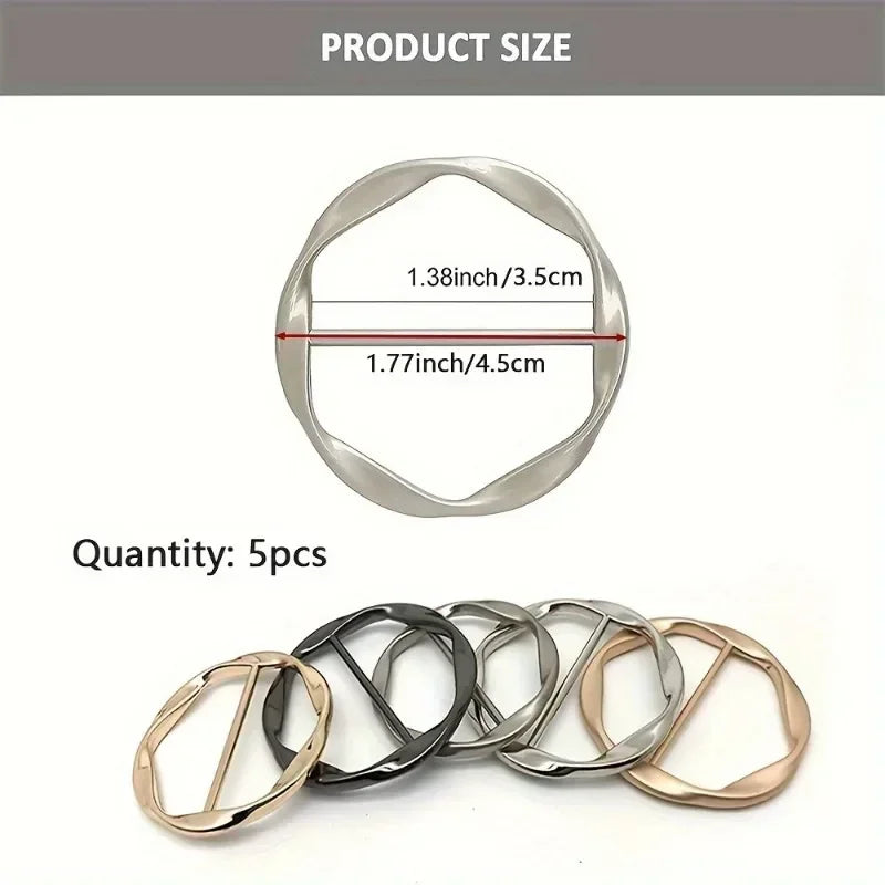 Set of 5 fashion metal clothing ring buckles in various colors