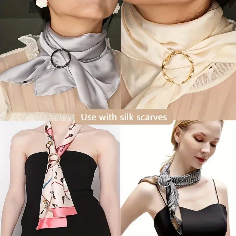 Fashion metal clothing ring buckle, gold and silver, use with silk scarves