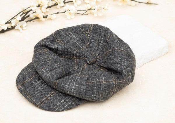 Aili's Corner fashion newsboy hats for women in grey plaid design, perfect for stylish outfits