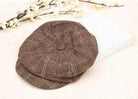 Aili's Corner fashionable brown newsboy hats for women with plaid pattern and button detail