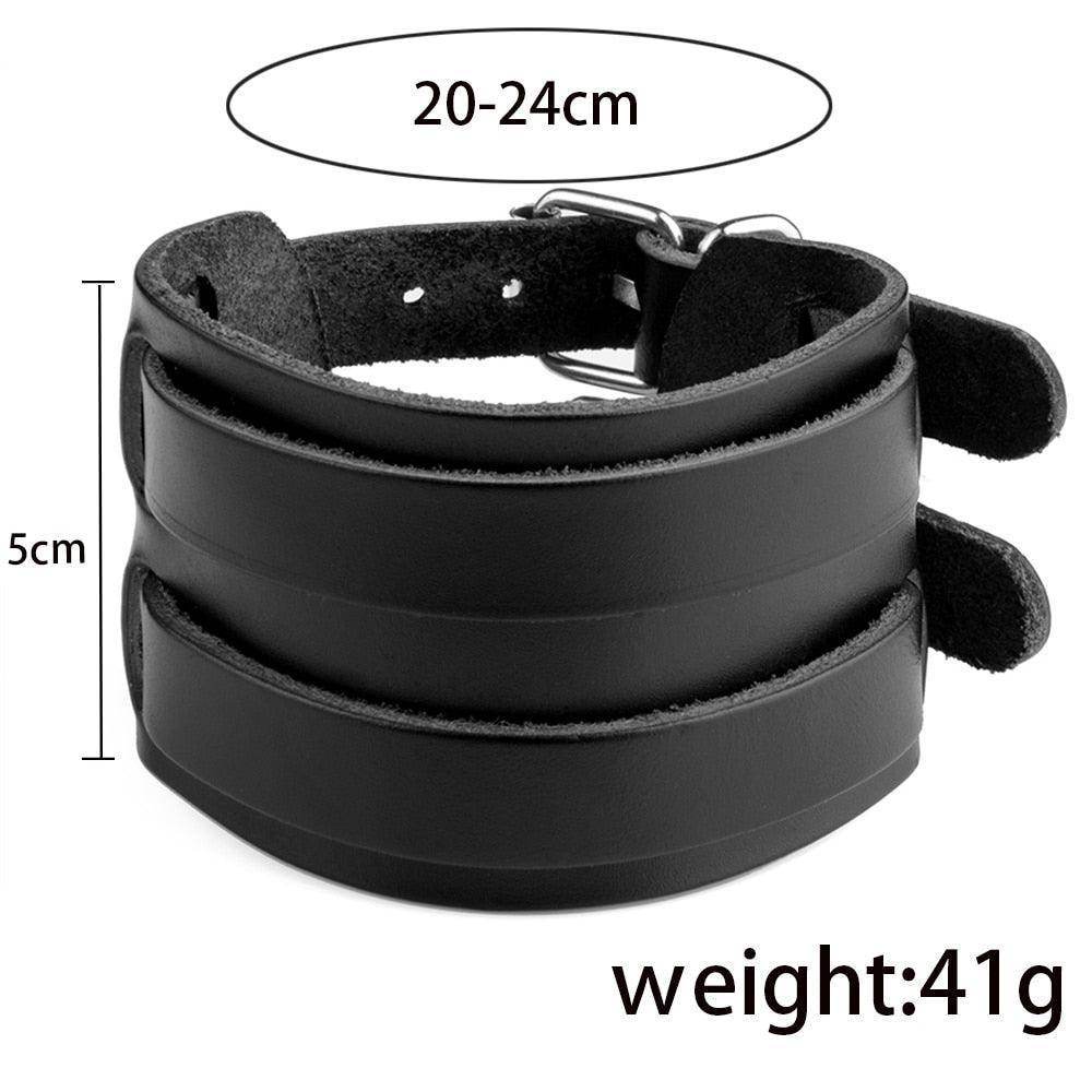 Black leather fashion punk rivet bracelets with adjustable strap for a stylish look