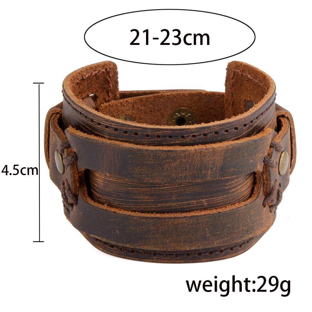 Fashion punk rivet bracelets made of brown leather with adjustable straps for men
