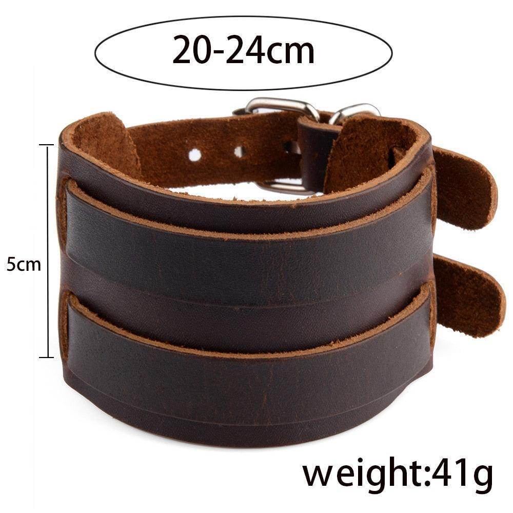 Fashion punk rivet bracelets in brown leather with adjustable straps for men, perfect for casual and edgy styles