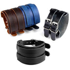 Fashion punk rivet bracelets in blue, brown, and black leather styles for stylish men's accessories