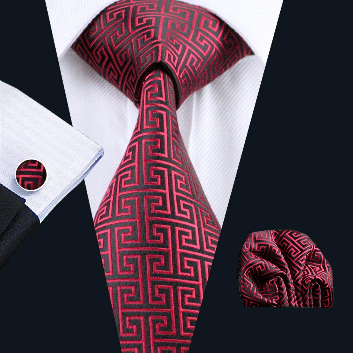 Fashion Red Tie Sets 8.5Cm Silk Jacquard Neckties Wedding - VacationGrabs