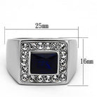 Stylish men's fashion rings for vacation with a blue gemstone and sparkling crystal accents