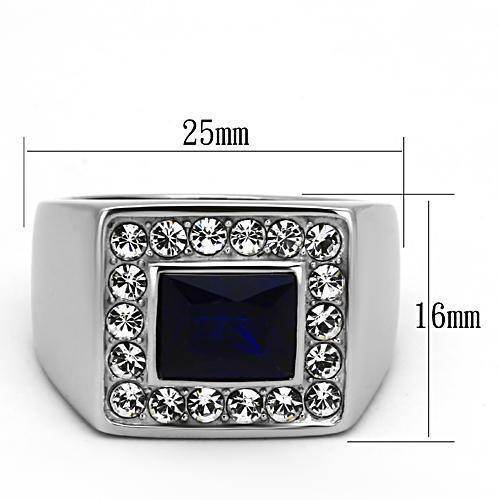 Stylish men's fashion rings for vacation with a blue gemstone and sparkling crystal accents
