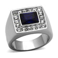 Stylish men's fashion rings for vacation featuring a blue stone and sparkling rhinestones