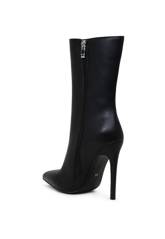 Rag Company fashion stiletto boots for women in sleek black with a pointed toe and side zipper