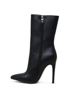 Rag Company black fashion stiletto boots for women with a sleek zip design and pointed toes