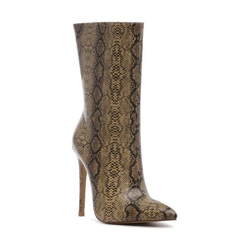 Rag Company fashion stiletto boots for women with a stylish snake print pattern