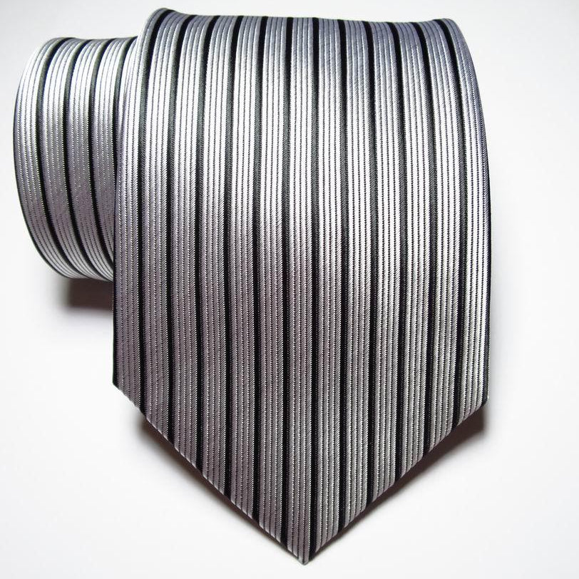 Men's Accessories - Ties Fashion Striped Ties Mens 9Cm Silk Necktie Set Black Sliver 100% Silk