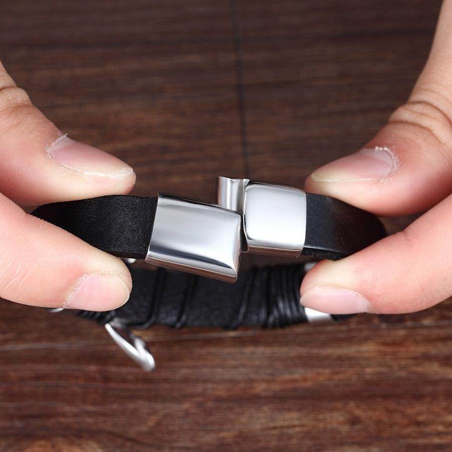 Stylish black fashion wristbands for men with sleek silver clasp for a trendy look