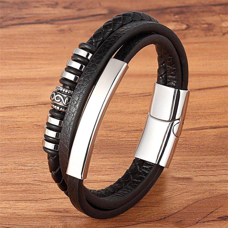 Stylish black fashion wristbands for men with leather and silver accents for a modern look