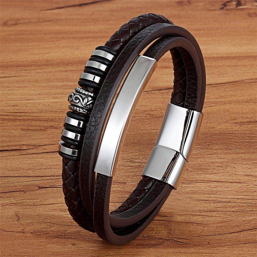 Stylish fashion wristbands for men featuring braided leather and metal accents for a trendy look