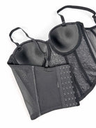 Black fashionable clubwear sequin cami with adjustable straps and hook closure