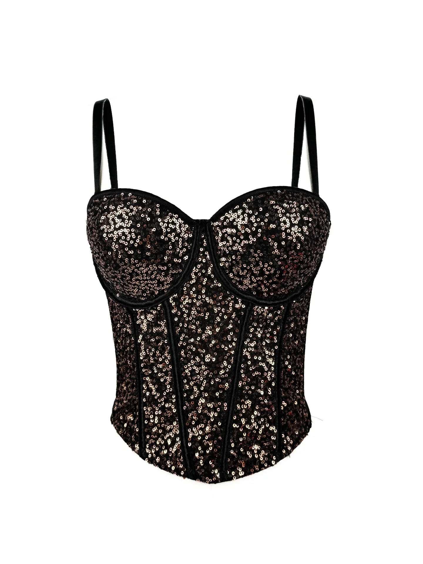 Fashionable clubwear sequin cami with black straps and shimmering sequins by VacationGrabs