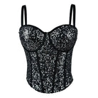 VacationGrabs black fashionable clubwear sequin cami with adjustable straps and structured cups
