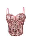 Pink fashionable clubwear sequin cami with structured cups and adjustable straps