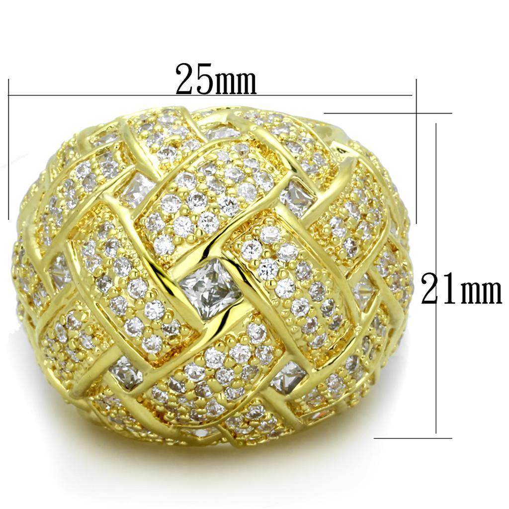 Fashionable gold statement ring with intricate woven design and sparkling rhinestones for a luxurious look