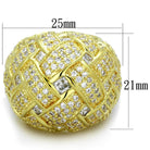 Fashionable gold statement ring with intricate woven design and sparkling rhinestones for a luxurious look